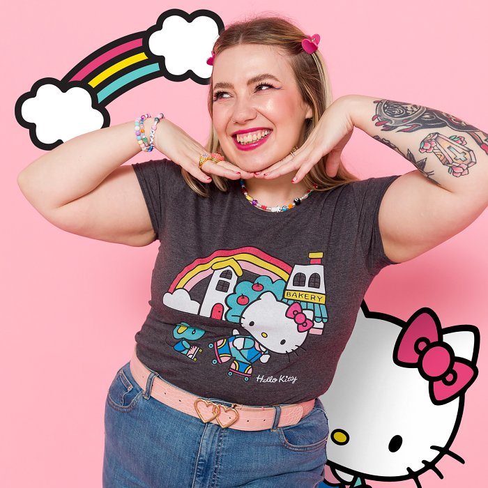 Women's Hello Kitty Fine Day Fitted Charcoal T-Shirt