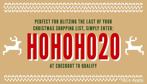 Perfect for blitzing the last of your Christmas shopping list, simply enter: XMAS20 at checkout to qualify
