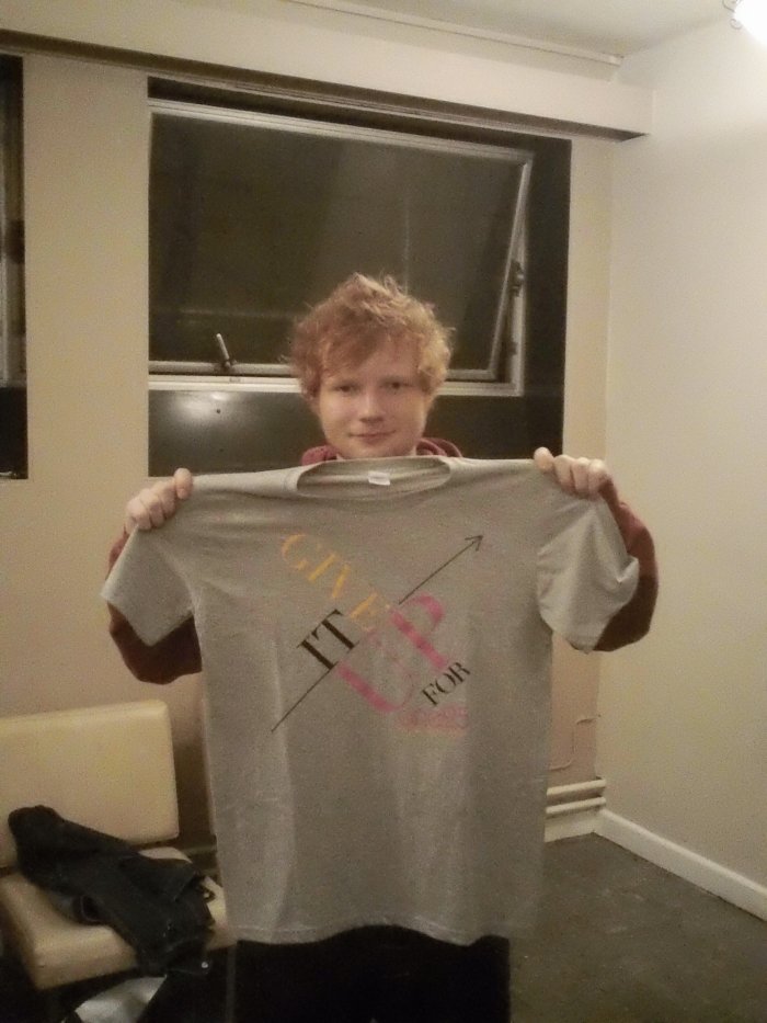 Ed Sheeran showing his appreciation for the Give It Up for One25 campaign Ed Sheeran showing his appreciation for the Give It Up for One25 campaign