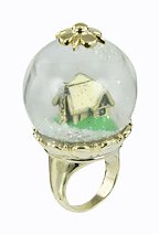 Gold Plated Snow White Snow Globe Ring