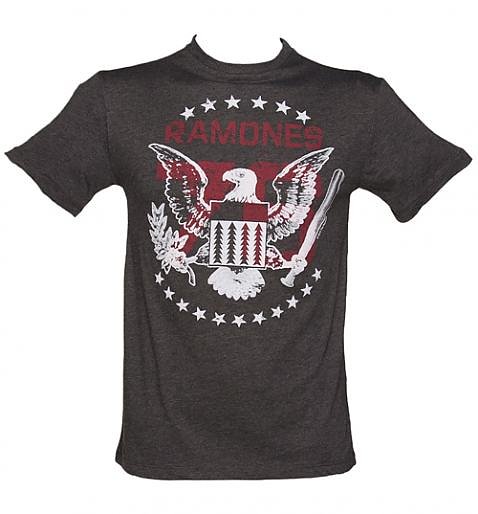 Men's Charcoal Ramones 1976 Tour Front And Back Print T-Shirt from Amplified Vintage