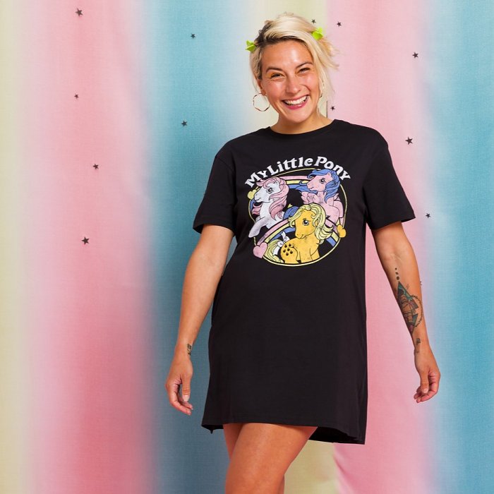 My Little Pony Rainbow Party Black T-Shirt Dress