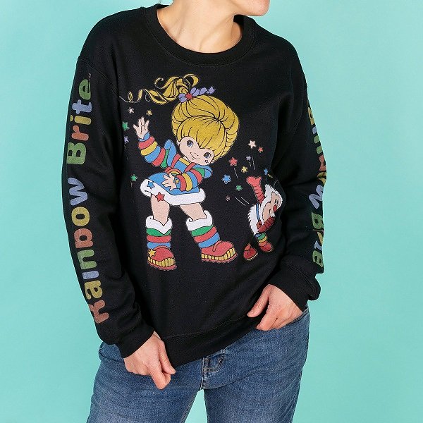 Rainbow Brite Logo Sleeve Print Black Sweater