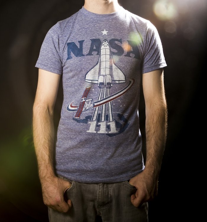 Men's Blue Marl NASA Endeavour Patch T-Shirt from Palmercash