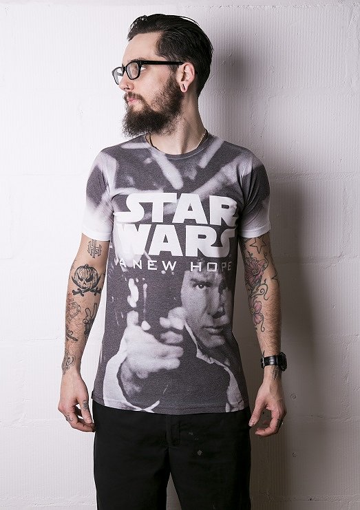 Men's Black And White Sublimation Star Wars A New Hope Han Solo T-Shirt