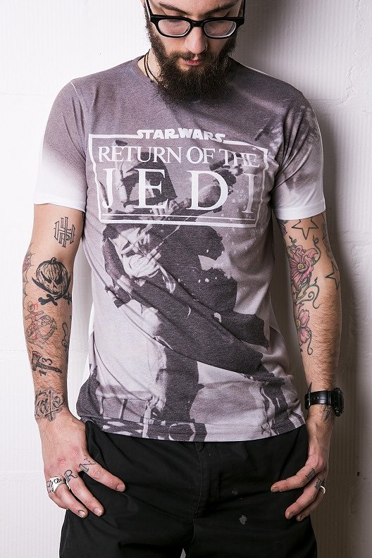 Men's Black And White Sublimation Star Wars Return Of The Jedi T-Shirt